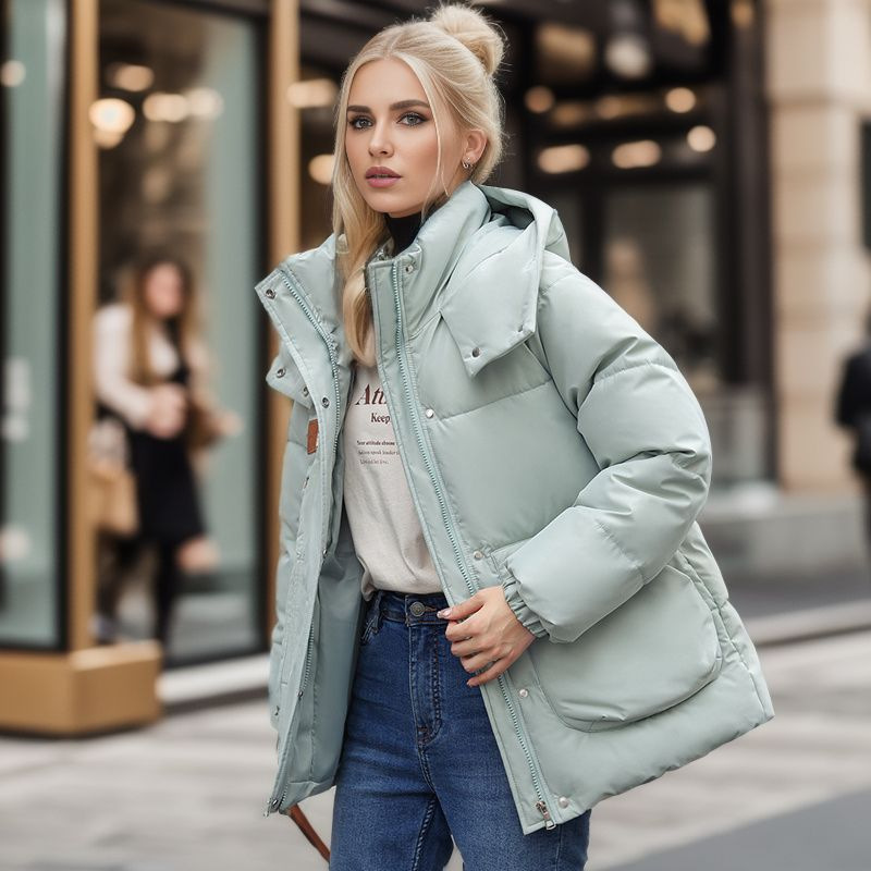 Damen-College-Stil, einfache koreanische Version, mit Kapuze, Stehkragen, wattierte Jacke, Nische, verdickte, wattierte Jacke_voghion.com