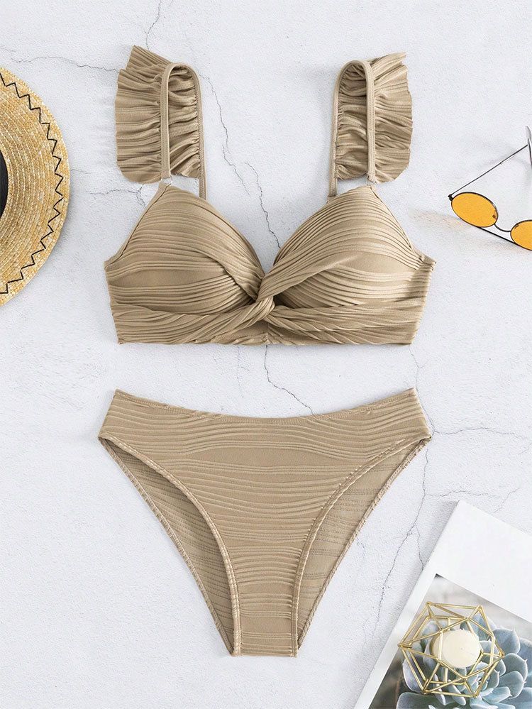 Damenbekleidung Neue einfarbige fliegende Kante gesammelt Strand Bikini hohe Taille Dreieck Hot Spring Split Badeanzug Damen_voghion.com