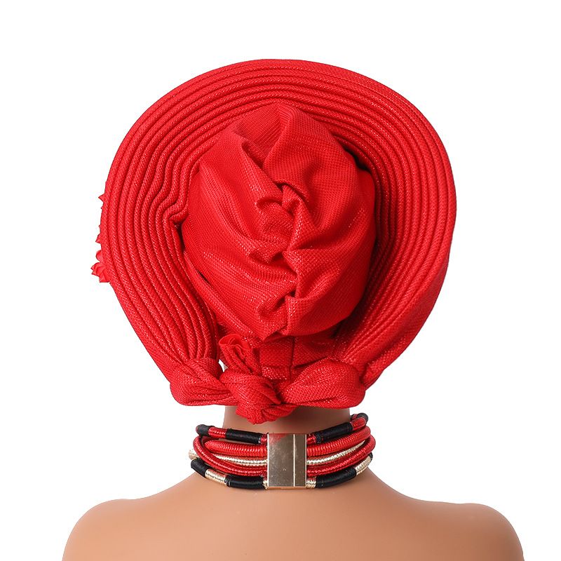 Elegante copricapo a strati in pizzo decorato per matrimoni e feste - Fascia per la testa in gele regolabile in più colori Cappello Baotou Aoto Gele_voghion.com