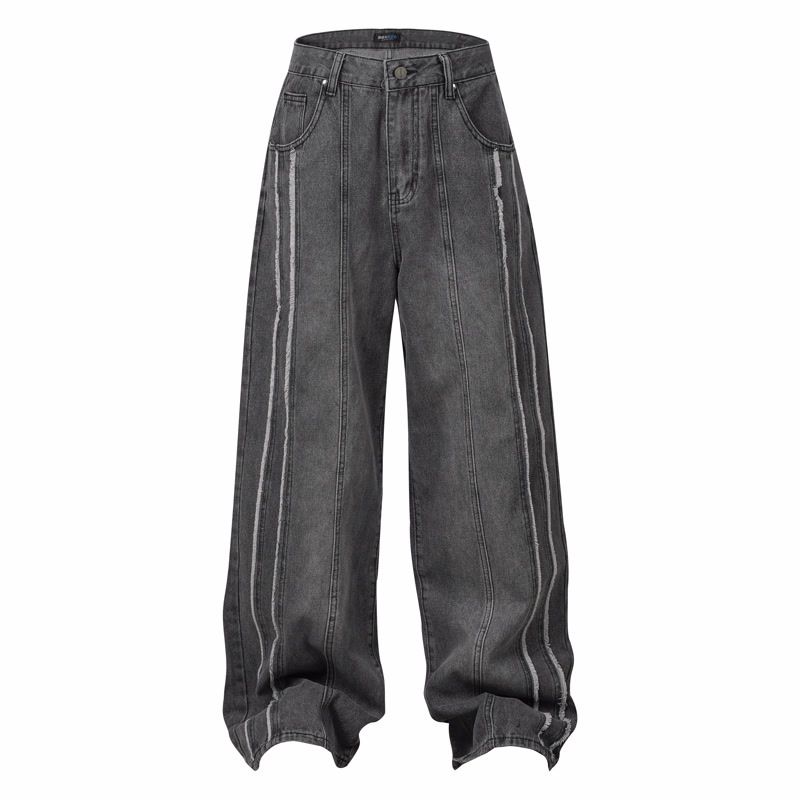 Muška odjeća Modni brend Krojenje Raw Edge Bar Design Isprane stare rupe Izlizane bijele široke nogavice High Street trend muške traperice_voghion.com