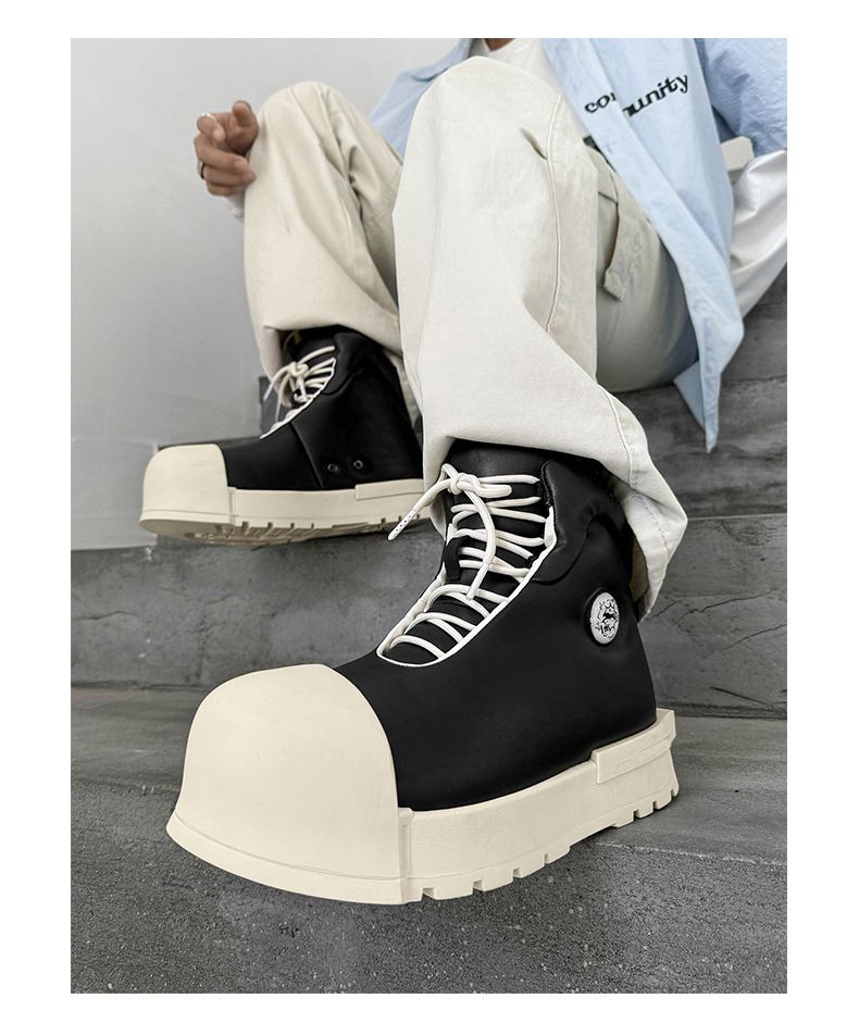 Herrenschuhe Big Head High Top Schuhe Männer und Frauen Dicke Unterseite Erhöhung Martin Stiefel Nischen High Street Style Board Schuhe Paar Brot Schuhe_voghion.com