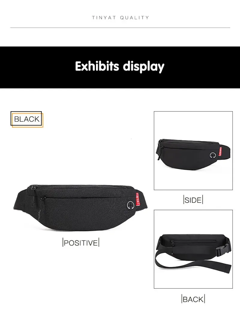 TINYAT Marsupio da uomo, borsa casual grande per telefono, marsupio da donna, marsupio da viaggio con tasche laterali a banana 250614l_voghion.com