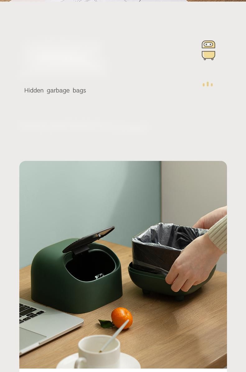 【100 peças para casa nova】Lixeira de mesa Ninja para escritório com tampa e mini lixeira de armazenamento tipo prensa_voghion.com