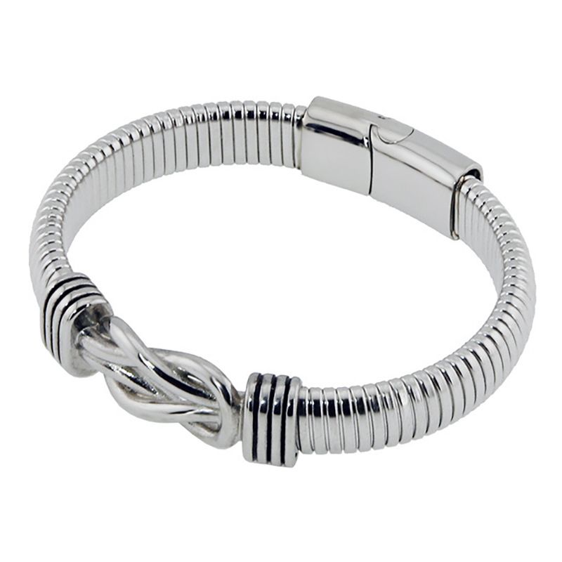 Bracciale punk da uomo in acciaio al titanio, bracciale magnetico a doppia fila in avanti e indietro in acciaio inossidabile, catena cubana in acciaio al titanio_voghion.com