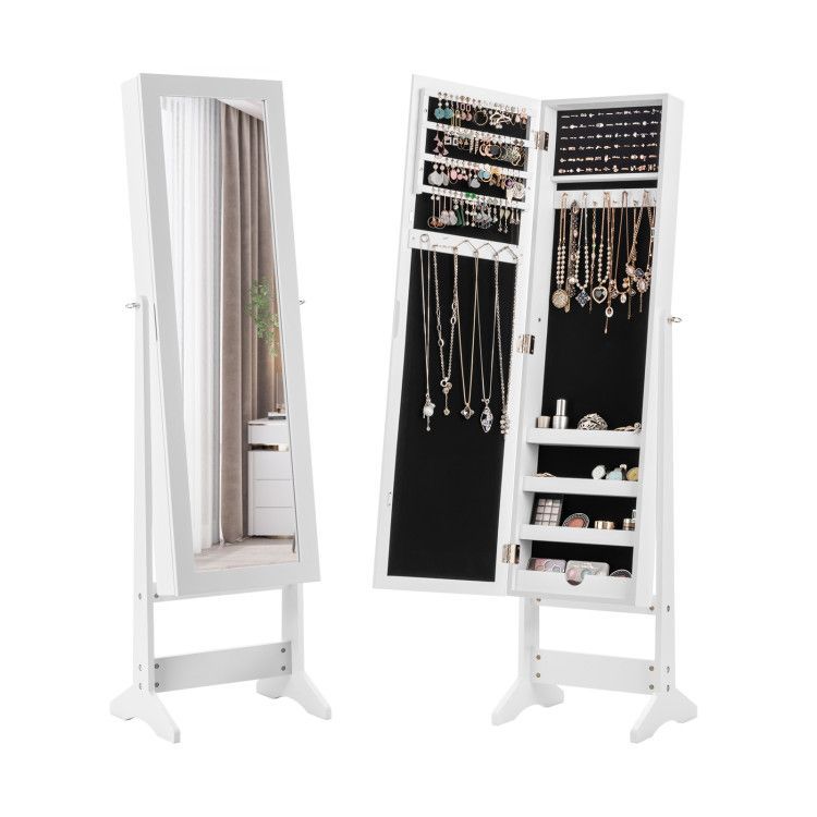 Mirrored Standing Jewelry Cabinet Storage Box_voghion.com