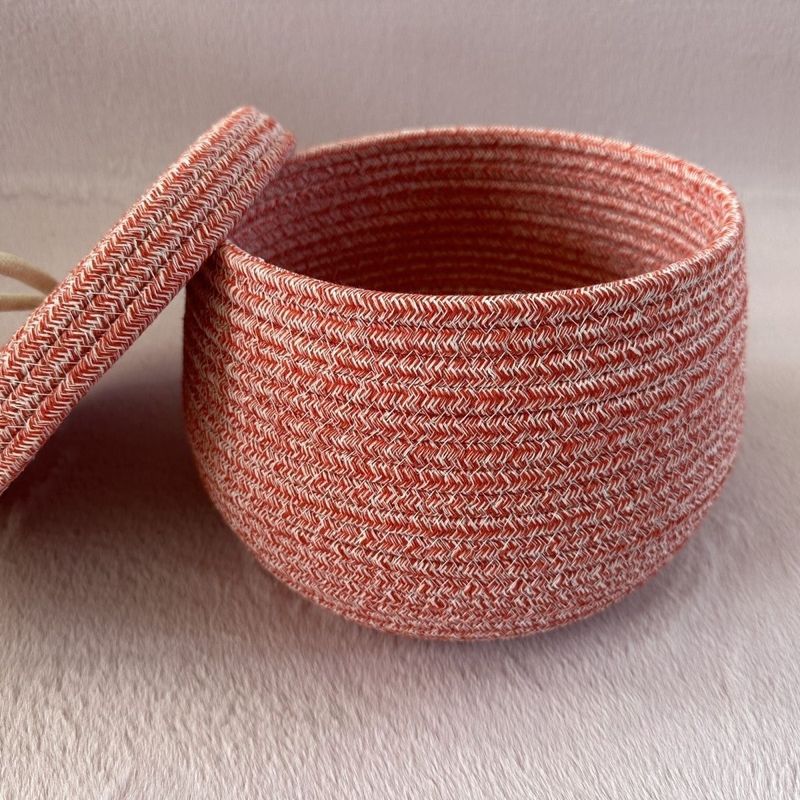 Scatola portaoggetti intrecciata da scrivania, rotonda con coperchio, per snack a base di uova, articoli vari fatti a mano, chiavi, organizzazione di cosmetici_voghion.com