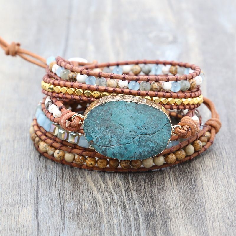 Ocean Beaded Natural Stone Woven Handmade Bohemian Bracelet_voghion.com