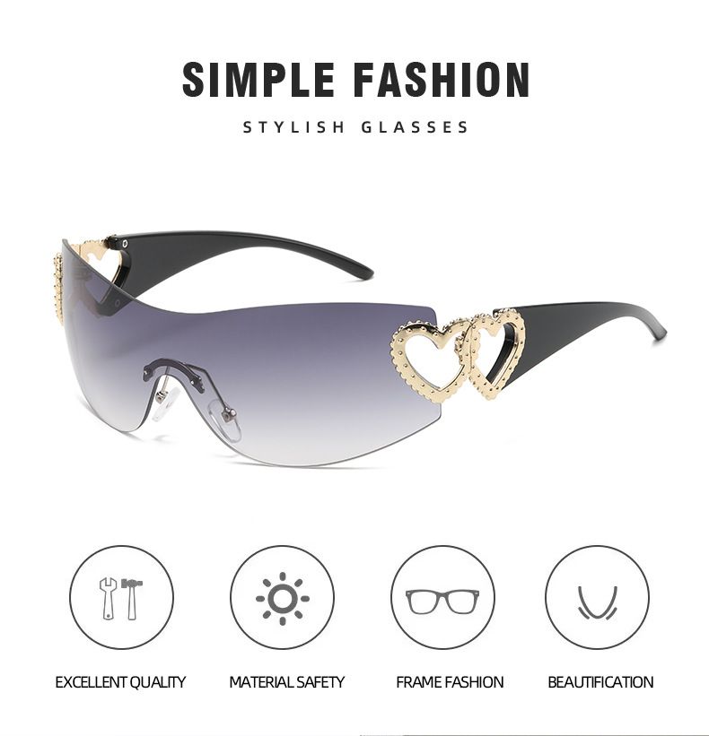 Unisex Fashion Love embellished sunglasses One-piece rimless windscreen Y2K Hottie Street Shot Eyewear trend_voghion.com