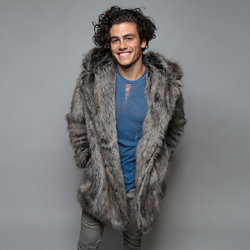 Herenjas van imitatiebont. Winterjas voor heren, casual thermische nertsjas. Lange jas voor heren, met capuchon_voghion.com