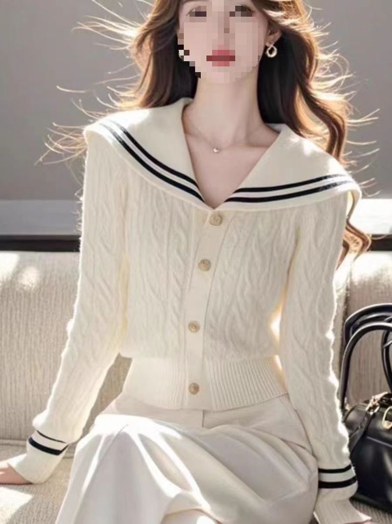Navy hals weiche sticky kurze lange ärmeln für frauen in herbst winter 2024, slim fit und schlankmachende, gepaart mit einem weißen_voghion.com
