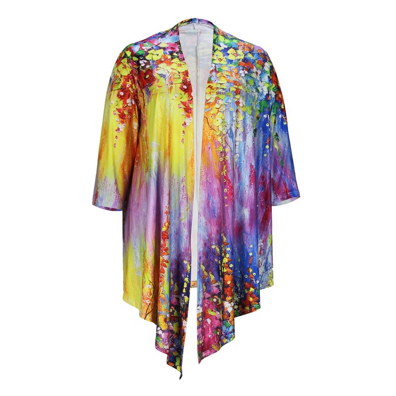 Women's large-size T-shirt shirt printed cardigan long-sleeved cape coat with irregular hem_voghion.com
