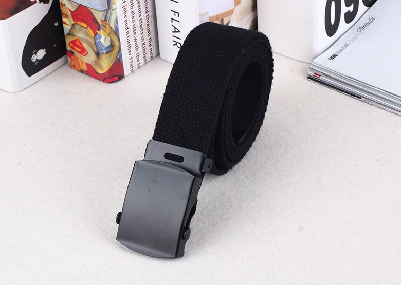 Neu Nylon Canvas Student Schwarzer Knopf Jeansgürtel_voghion.com