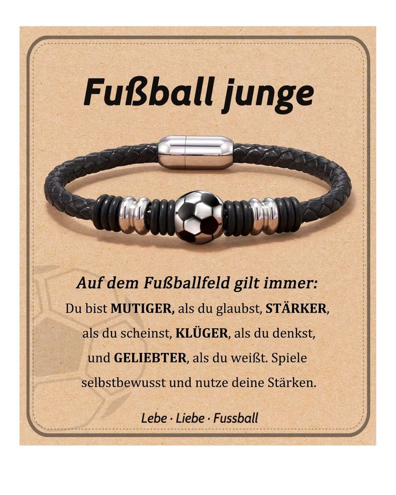 Men's Football Bracelet - Stainless Steel Pendant & Snap-On Leather Wristband (Holiday Gift)_voghion.com