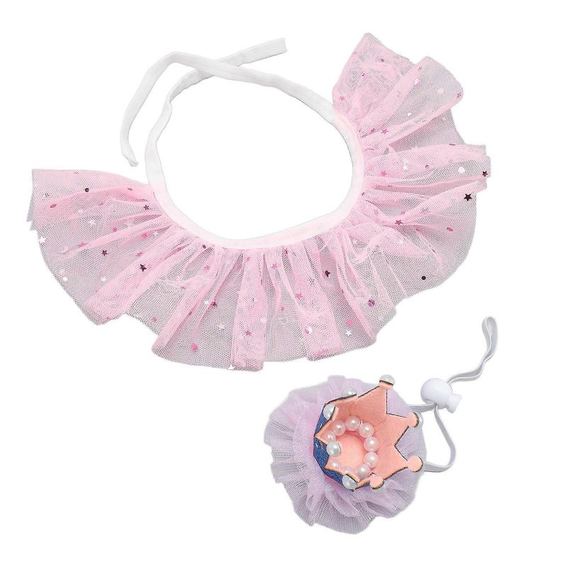 Set de ținute de ziua de naștere pentru animale de companie, coroane și zgardă reglabile delicate pentru animale de companie, costum de câine și pisică_voghion.com