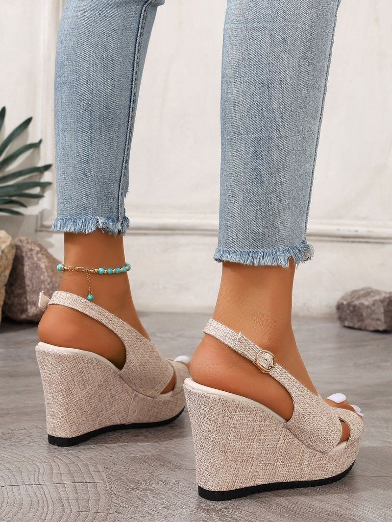 Platåsandaler med kilklack Dam Plusstorlekar Denim Flip-flops med korsremmar_voghion.com