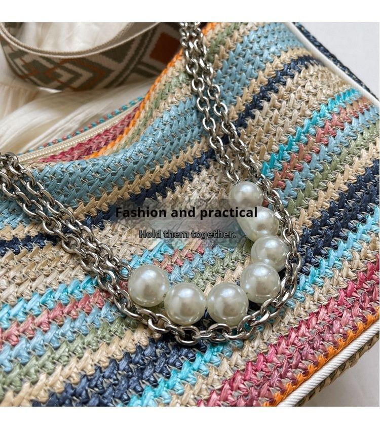 Sac à bandoulière simple tissé en herbe bohème pour femmes, nouvelle mode 2025, motif croix diagonale, motif boulettes_voghion.com