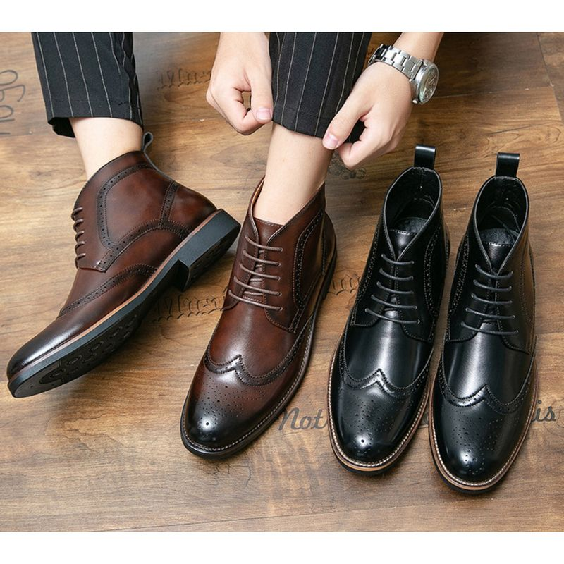 Chukka snörning för män mode ankelstövlar Casual Oxfords Skinnskor med vingspets Bekväma_voghion.com