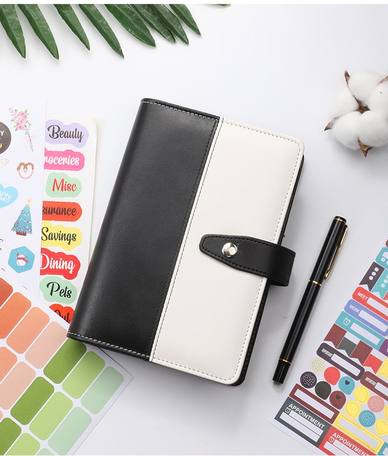 Pasta A6 de couro sintético premium com bolso com zíper - Caderno recarregável na cor Macaron para orçamento, registro em diário e anotações_voghion.com