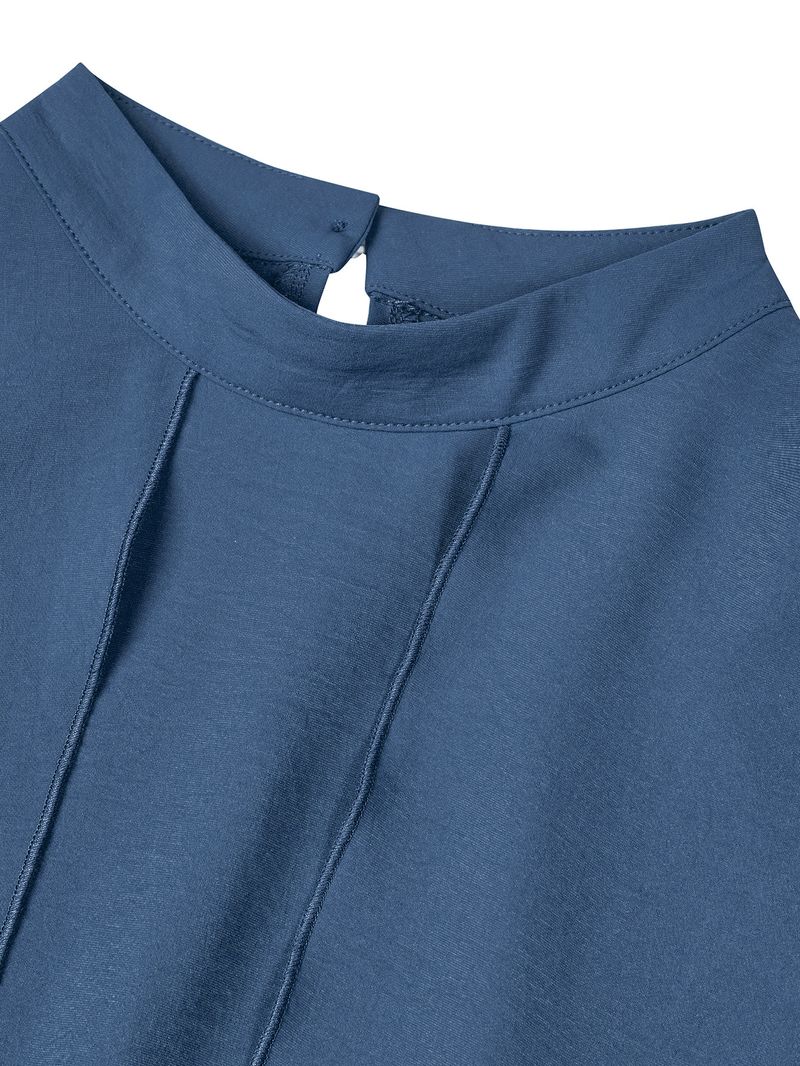 Abbigliamento da donna, camicia in due pezzi finta a maniche lunghe, tinta unita, collo semi-alto, casual, da donna_voghion.com