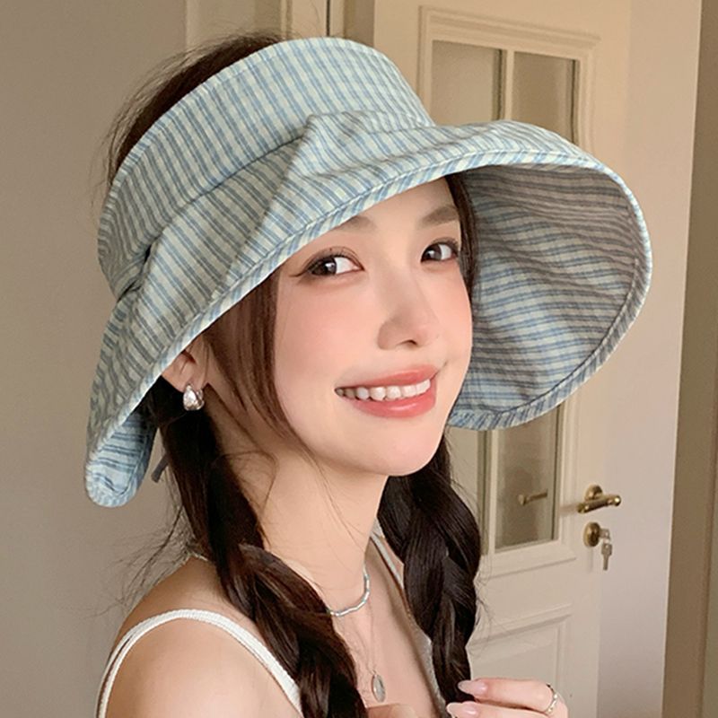 Summer New Empty Top Hat Children's Small Fresh Plaid Seaside UV Protection Large Brim Sunshade Sunscreen Hat_voghion.com