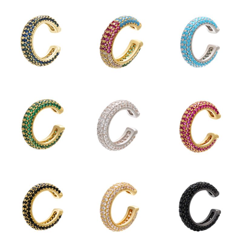 Damenschmuck Perlenschnalle Schmuck Mikro eingelegter farbiger Diamant Ohrknochenclip Farbiges Zirkonium Einfache Ohrclip-Ohrringe Kupfer K vergoldet_voghion.com