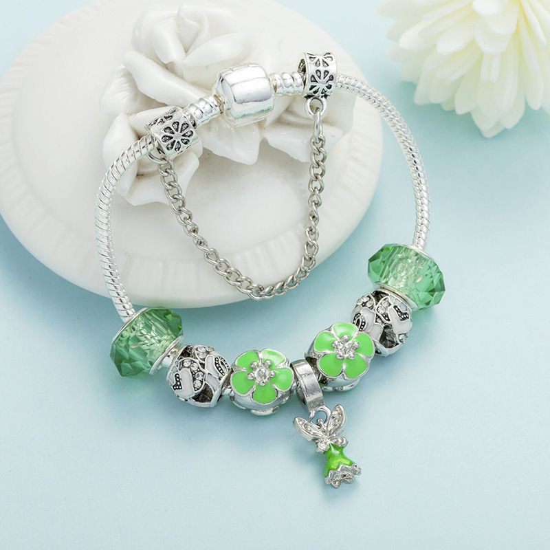 Charm Bracelets Fashion Trend DIY Style Bracelet Green Glass Bracelet Alloy Large Hole Beads Jewelry_voghion.com
