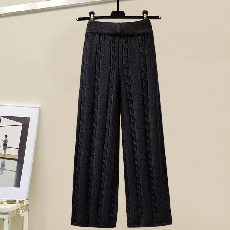 Women's Clothing Large Size Women's Winter Suits For Women New Lazy Style Loose Sweaters Slim And Versatile Wide Leg Pants Two Piece Suit_voghion.com