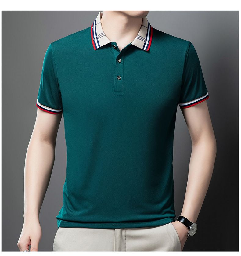 Herrkläder Sommar Herr Kortärmad pikétröja Business Casual Jacquard Lapel T-shirt Ice Silke Andas Casual All Match pikétröja_voghion.com