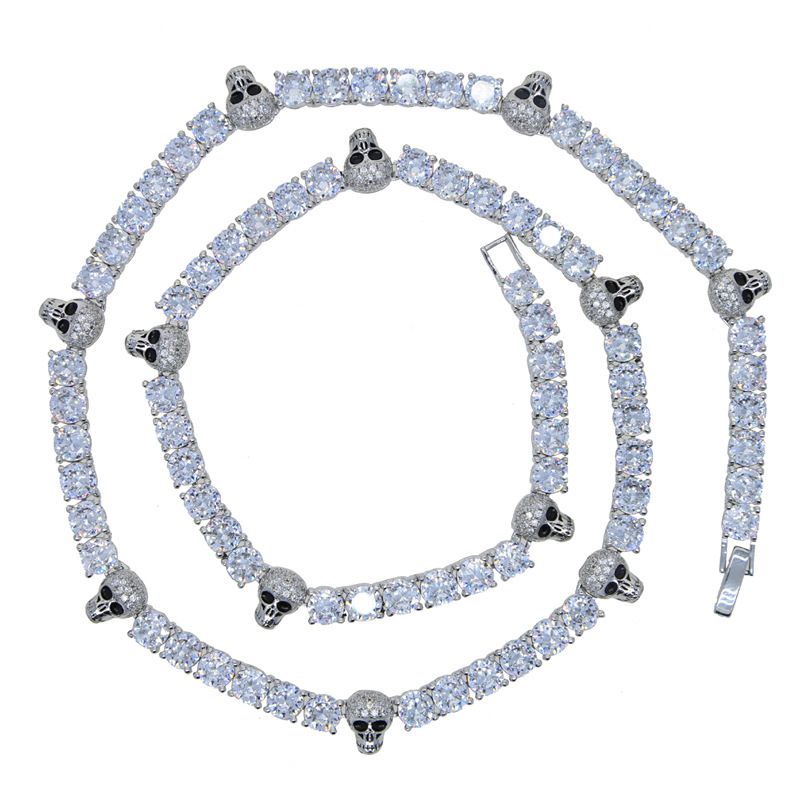 Black Panther 5mm Zircon Tennis Chain Skull Halskjede Hip Hop Men's Tennis Chain_voghion.com