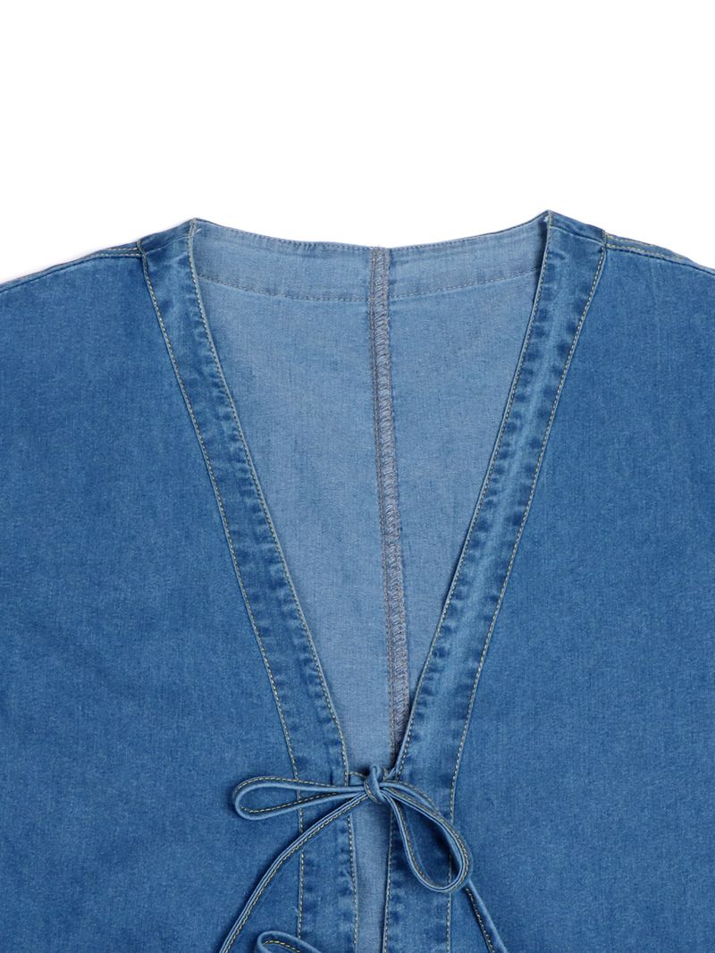 Damenbekleidung Damen-Jeanshemd im neuen Stil mit Schnürung, vielseitige, langärmelige Tasche, gewaschene Jeanshemdjacke_voghion.com