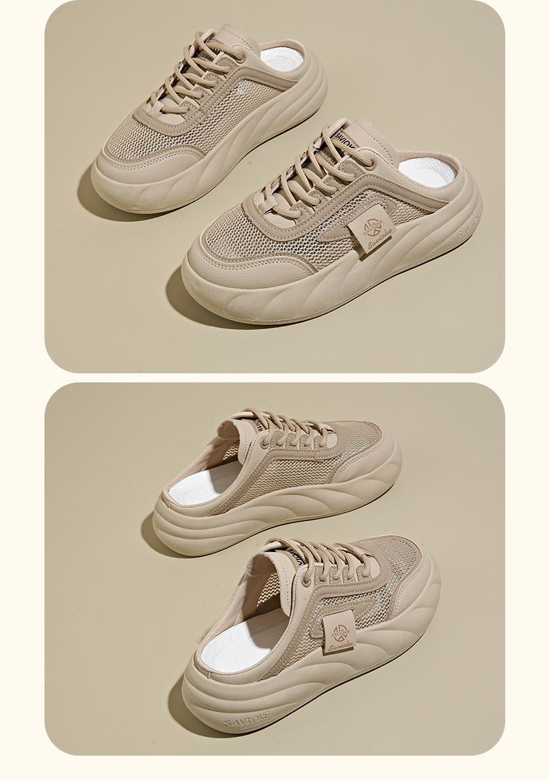 Little White Shoes Children Korean Women's Thick-soled Casual Mesh Breathable Half-drag Board Shoes Tide_voghion.com