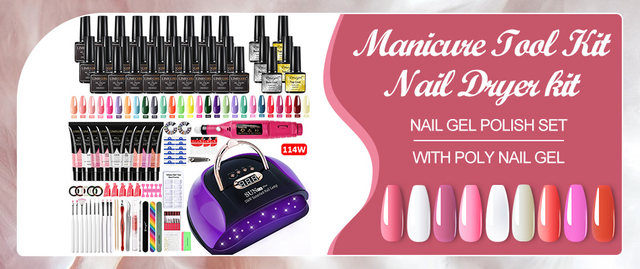Kynsisetti kynsilampulla Kynsienkuivaaja Kynsiporakone Manikyyrisarja Poly Nail Gel Kit Kiillotusainesarja Imutettavat Kynsitaidetyökalusetit_voghion.com