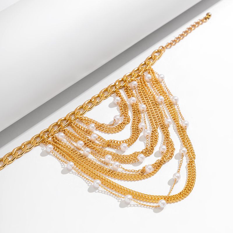 Schuhzubehör Schmuck Temperament Mehrschichtige Quaste Hip Hop Fußkette Für Frauen Übertrieben Perle Geometrische Kette Schuhkette_voghion.com