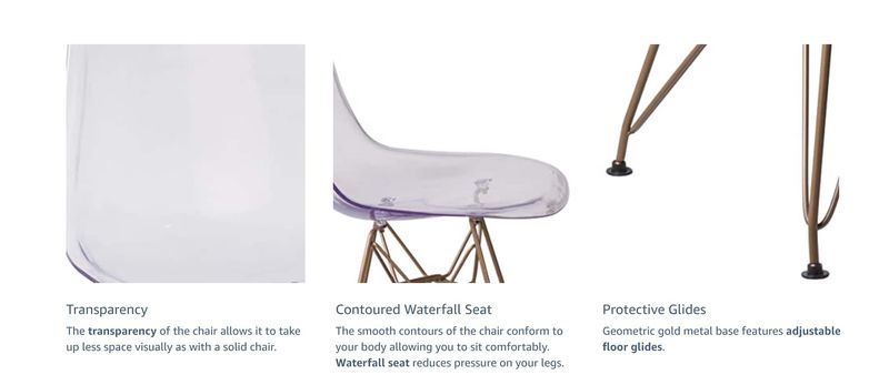 2 Pack Eames Chair Eiffel Tower Golden Base Ghost Chair Side Dinning Chair Transparent_voghion.com