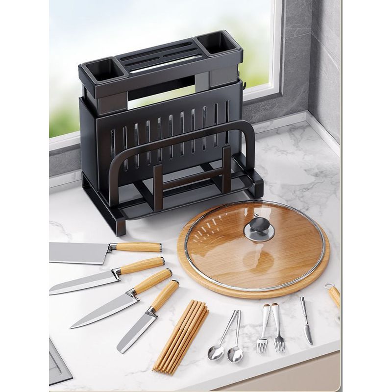 Multifunctional Kitchen Countertop Wall-Mounted Cutting Board Chopstick Holder Knife Integrated Storage Rack_voghion.com