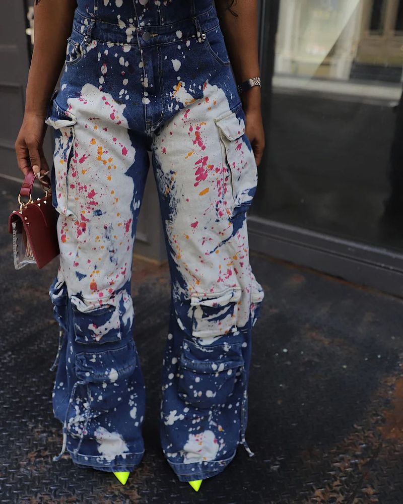 Women's Clothing Tight Waist Elastic Strapless Workwear Denim Jumpsuit _voghion.com