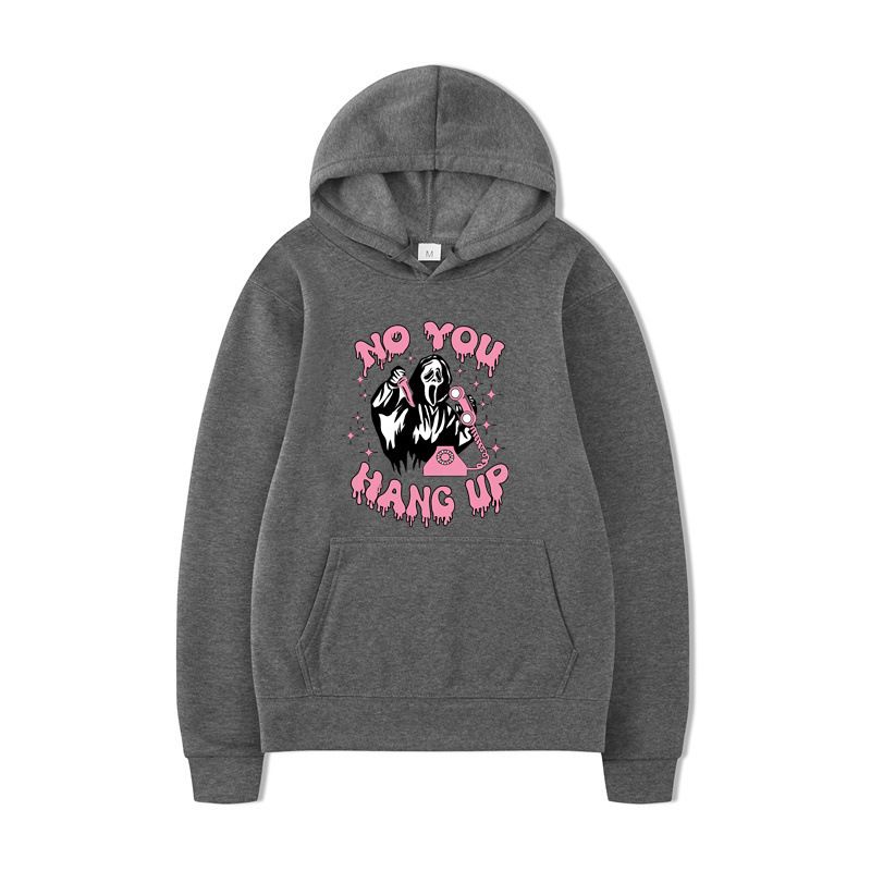 Felpa con cappuccio casual larga con stampa a cuore "No You Hang Up" per Halloween_voghion.com