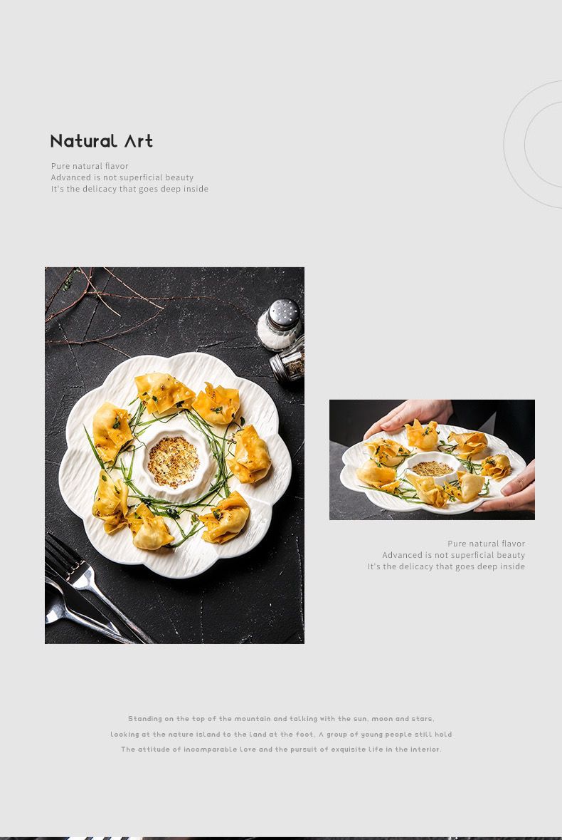 Piatto per gamberetti in ceramica bianca con aceto, scomparto speciale per ravioli domestici, piatto per la colazione, piatto per patatine fritte_voghion.com