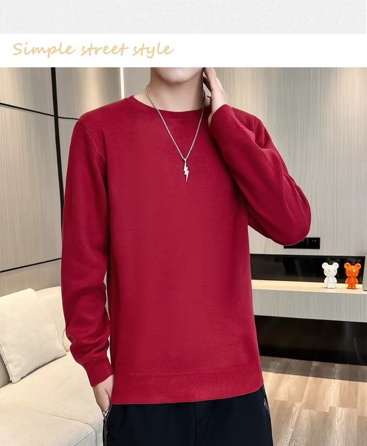 Męska odzież Jesienny sweter z okrągłym dekoltem męski 2024 nowy wielokolorowy podstawowy luźny cienki dzianinowy top uniwersalny jednolity kolor_voghion.com