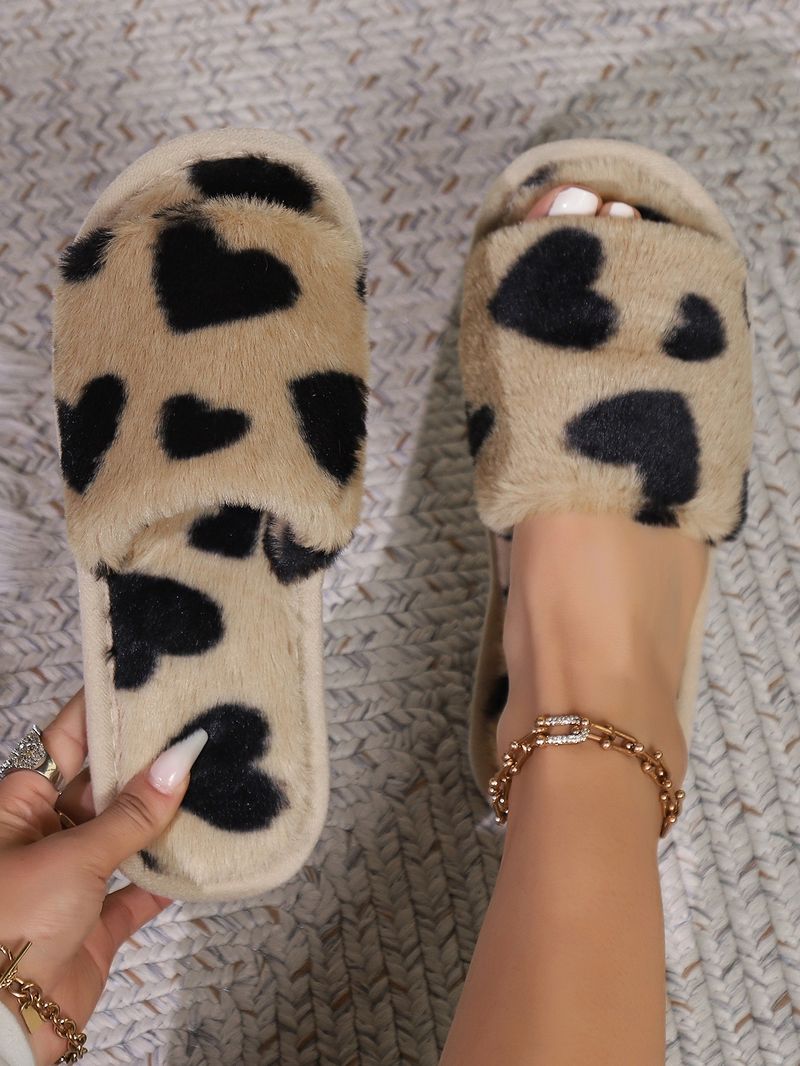 Hausschuhe offen Frühling und Herbst zu Hause rutschfeste flache Paar Mode einfache offene Zehe flauschige Hausschuhe_voghion.com