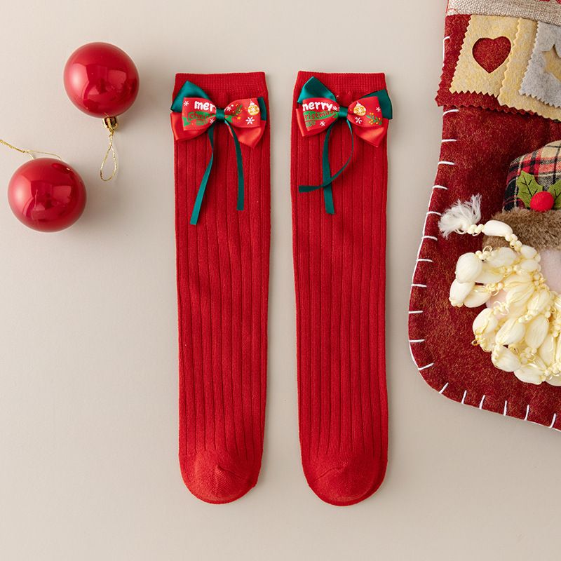 Vianočné roztomilé radostné červené leg pre dievčatá jarné a jesenné česané bavlnené Lolita ponožky_voghion.com