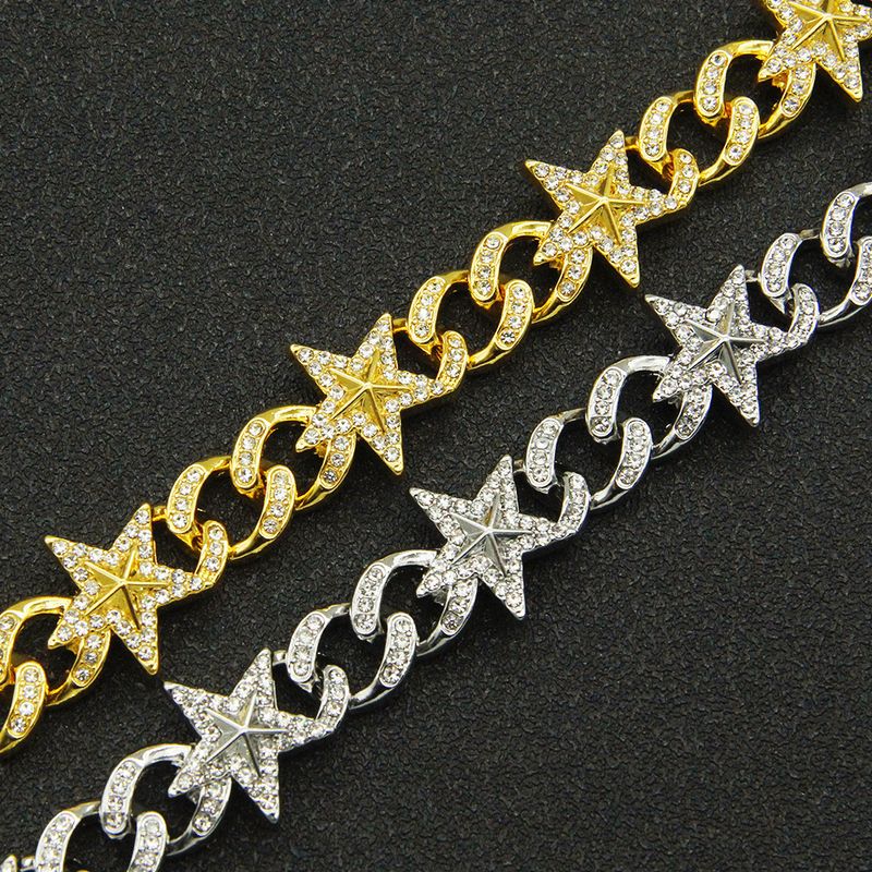 Bracciale da uomo alla moda con catena cubana a forma di stella 3D con diamanti, stile street cool_voghion.com