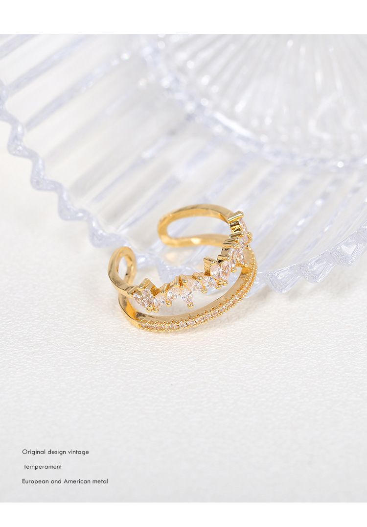 Anillo de diamantes de alta gama con diseño de nicho de lujo ligero, estilo frío femenino, personalidad de moda exquisita, anillo abierto_voghion.com