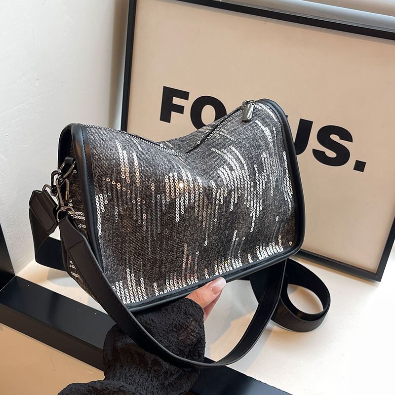 Borsa a tracolla piccola con paillettes blu di alta qualità per donna 2024, nuova e alla moda, da portare sotto le ascelle, in denim_voghion.com
