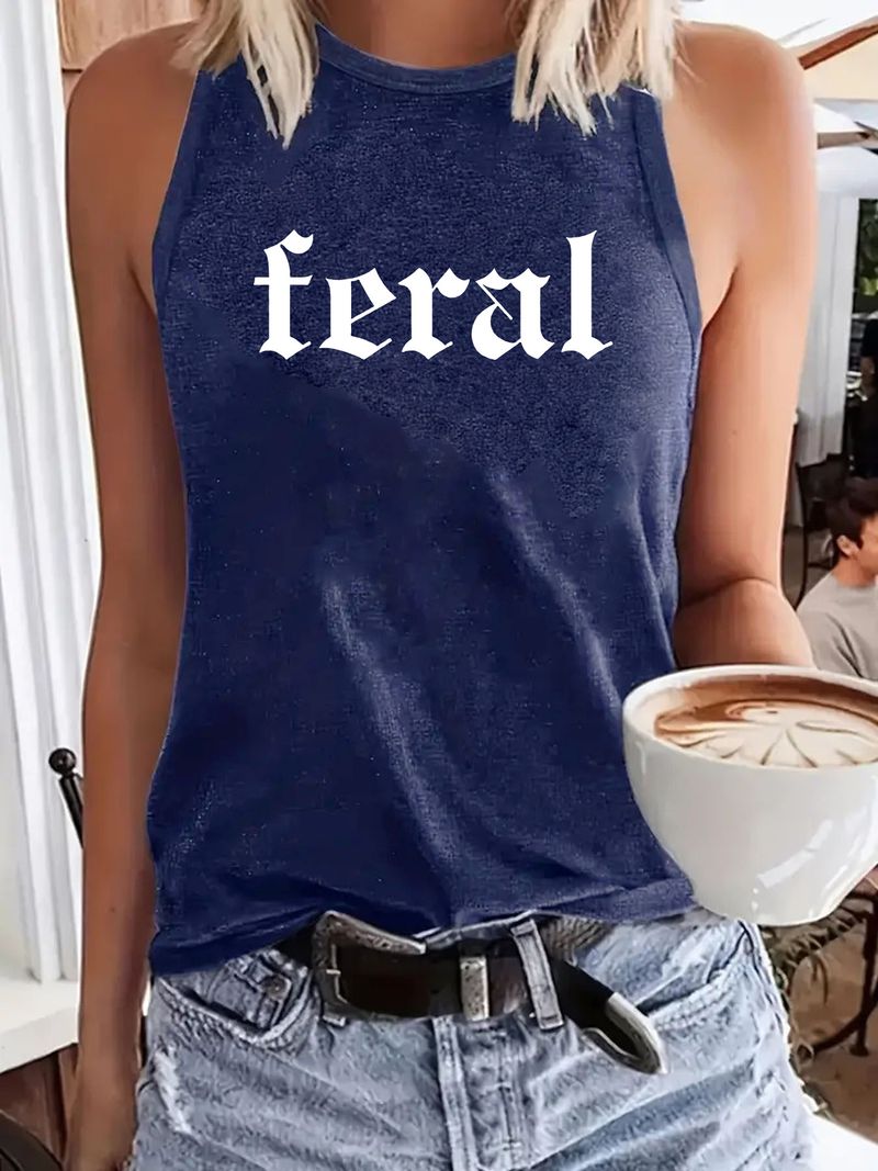 Summer New Fashion Versatile Women's FERAL Printed Loose Tank Top_voghion.com