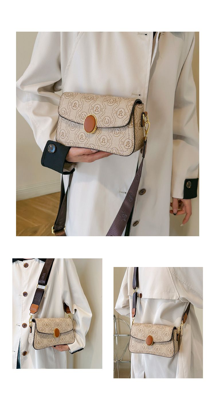 French niche design women's handbag 2024 new light luxury printed single crossbody small square bag wide shoulder strap_voghion.com