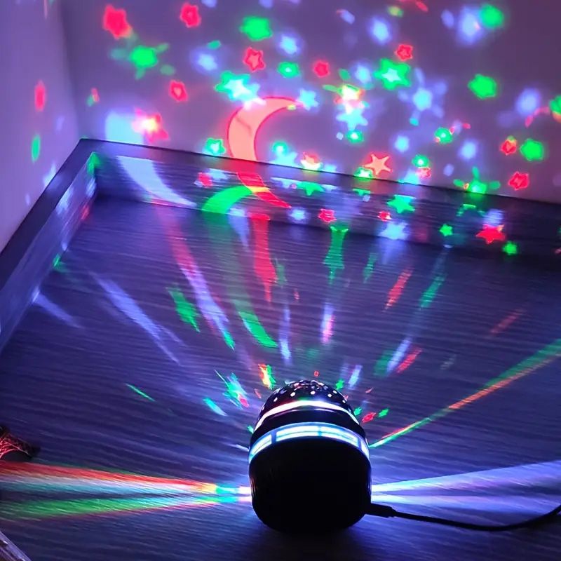 Projecteur de ciel étoilé LED coloré, lampe de nuit magique rotative en forme de lune et d'étoile, idéale pour la décoration de la chambre à coucher. Boule magique décorative pour la décoration intérieure._voghion.com