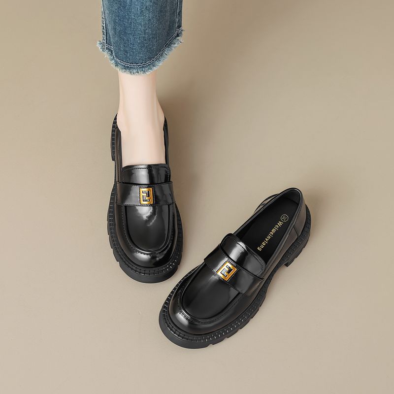 Platform Loafers Women's One-pedal Retro Soft-soled Single Shoes Women's British-style Small Leather Shoes_voghion.com