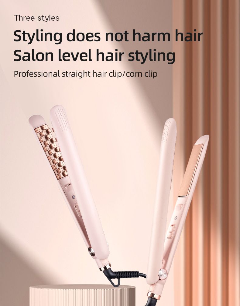 Ίσια και σγουρά ηλεκτρική κόντρα πλακέ διπλής χρήσης με κεραμική επίστρωση κόντρα πλακέ για ίσια μαλλιά με συσκευή ισιώματος μαλλιών για χνουδωτά μαλλιά, ψηλή κορυφή κεφαλής_voghion.com