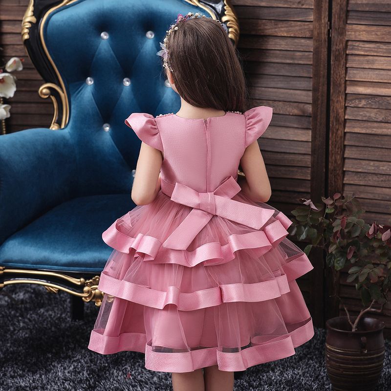 Robe de spectacle perlée pour enfants européens et américains, robe bouffante multicouche pour fille, robe de Noël pour enfants_voghion.com